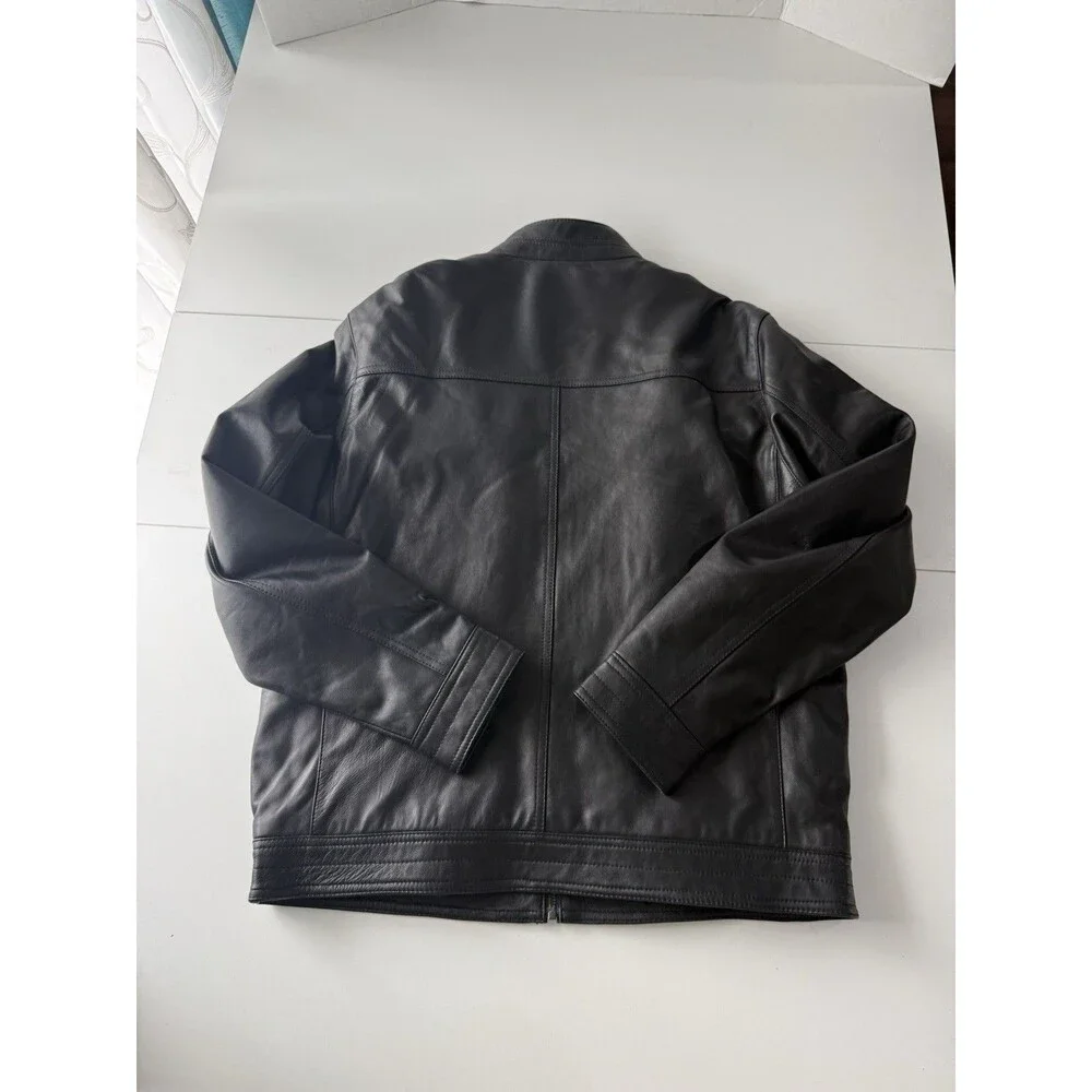 Boston Harbour Leather Jacket Men's Size Medium Black New Zealand Lamb Full Zip